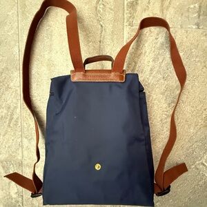 Longchamp Blue and Brown Backpack with Leather Accents